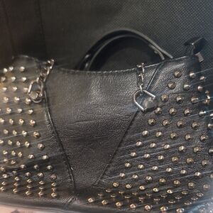 Studded Black  Handbag With 3 Pockets Inside. Fits Wallet, Cell Phone, Lipstick.